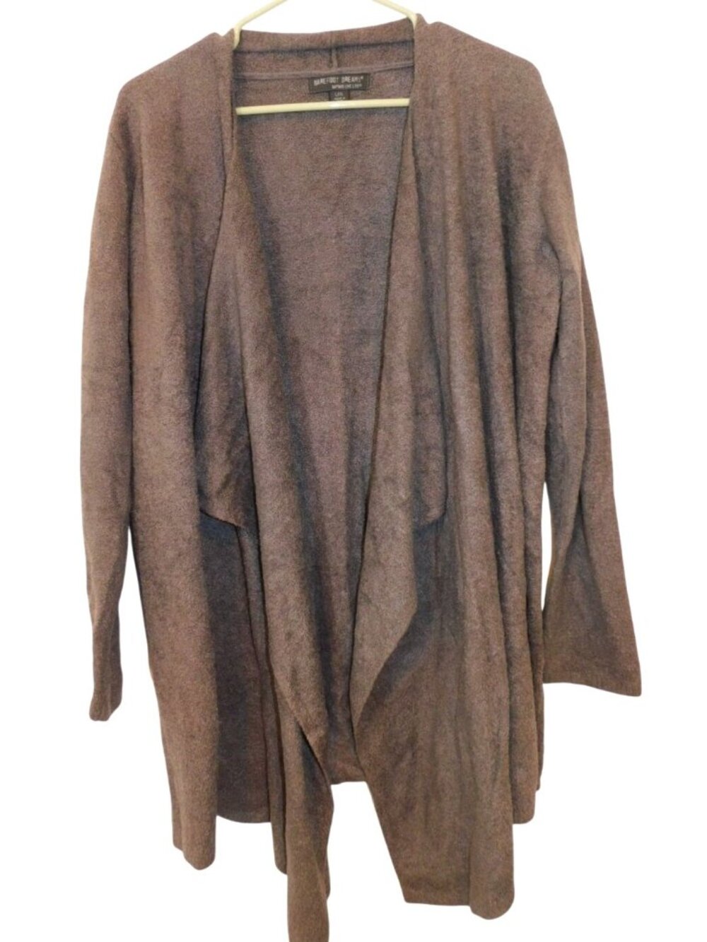 Barefoot Dreams CozyChic Lite Womens L XL Brown Bamboo Drape Cardigan Lagenlook